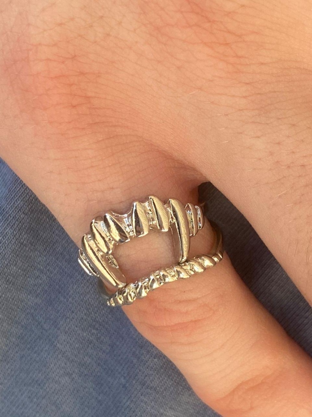 Layered Sculpted Silver Double-Band Ring